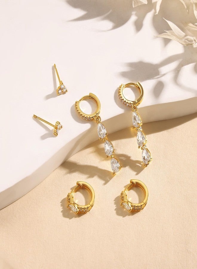 Robaice 3 Pairs Gold Dangle Earrings for Women, Stackable Hoop & Studs, CZ Jewelry Set Gift, Hypoallergenic for Sensitive Ears - Image 5